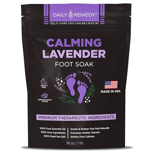 Calming Lavender Foot Soak with Epsom Salt, Made in USA, Foot Soak Soothes Tired Feet, Athletes Foot, Stubborn Foot Odor, Softens Calluses & Helps Tr
