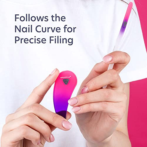 BONA Fide Beauty Glass Nail File Manicure Set, 2-Pieces Comfort Grip Ergonomic Drop Ergofile Czech Glass in Sleeves