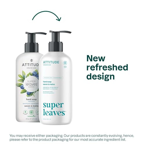 ATTITUDE Liquid Hand Soap, EWG Verified, Plant and Mineral-Based, Vegan Personal Care Products, Unscented, 16 Fl Oz