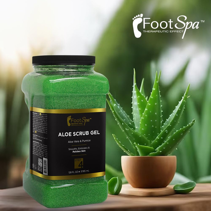 FOOT SPA - Exfoliating Scrub Gel, 128 Oz - Manicure, Pedicure and Body Exfoliator Infused with Aloe Vera and Salicylic Acid - Glow, Polish, Smooth an
