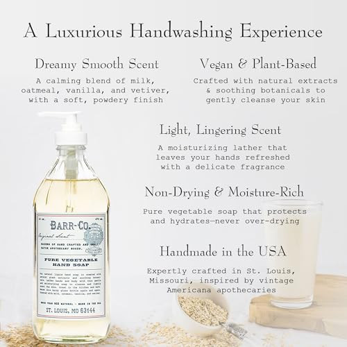 BARR-CO. Hand Soap  Natural Liquid Soap with Oat, Vanilla & Vetiver, Moisturizing Vegan Formula for Bathroom & Kitchen, Original Scent 16fl oz