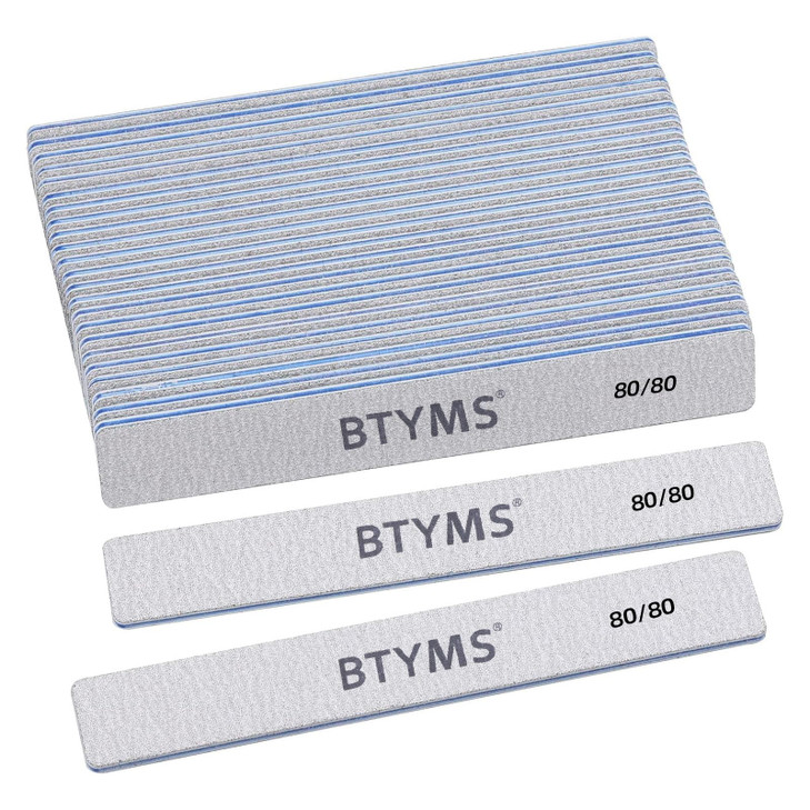 BTYMS 80/80 Grit Nail File - Professional Double-Sided Coarse Emery Boards for Shaping Acrylic & Gel Nails