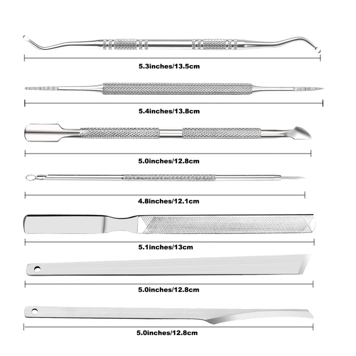 ZIZZON 7 Pcs Ingrown Toenail File and Lifters Set, Stainless Steel Ingrown Toenail Removal Kit, Under Nail Cleaner Pedicure Tools