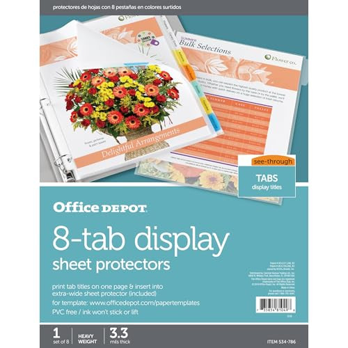 Office Depot Tabbed Sheet Protectors, 8-Tab, Assorted Colors, 534786