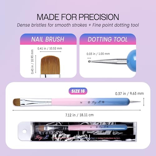 Ivy-L Premium 2 Way French Gel Acrylic Nail Art Kolinsky Brush With Dotting Tool for Professional Manicure Cuticle Clean Up Nail Art Design, Pink Blu