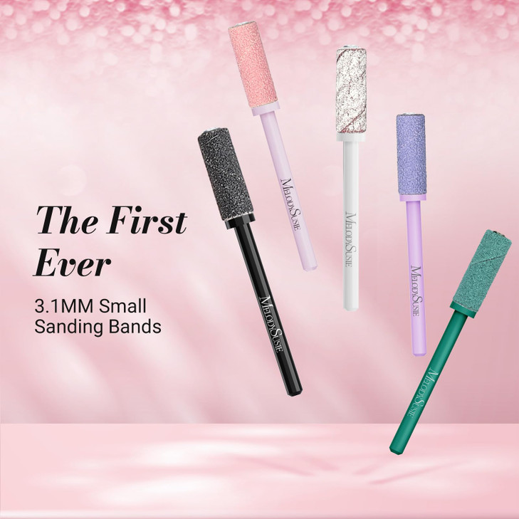 MelodySusie 50 Pcs Nail Drill Bits Small Sanding Bands with 3.1mm Mandrel Bit, 180 Fine Grit Nail File for Acrylic Nails Gel Manicures and Pedicure,