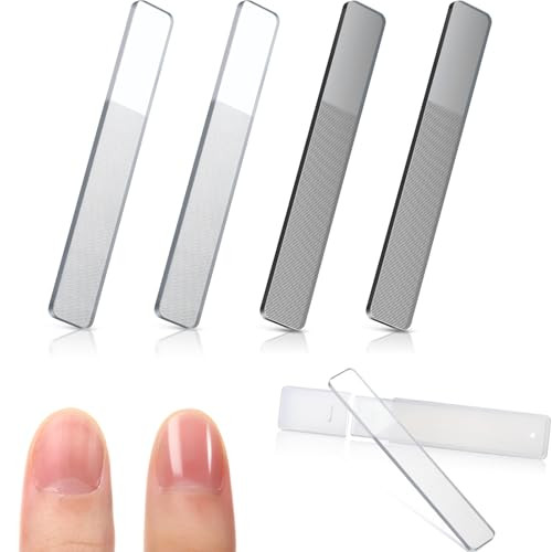 Mudder 4 Pack Glass Nail File Shiner Files Kit Crystal Nail Buffer Polisher with Case Manicure Tools for Natural Nails Women Shaping Buffing and Poli