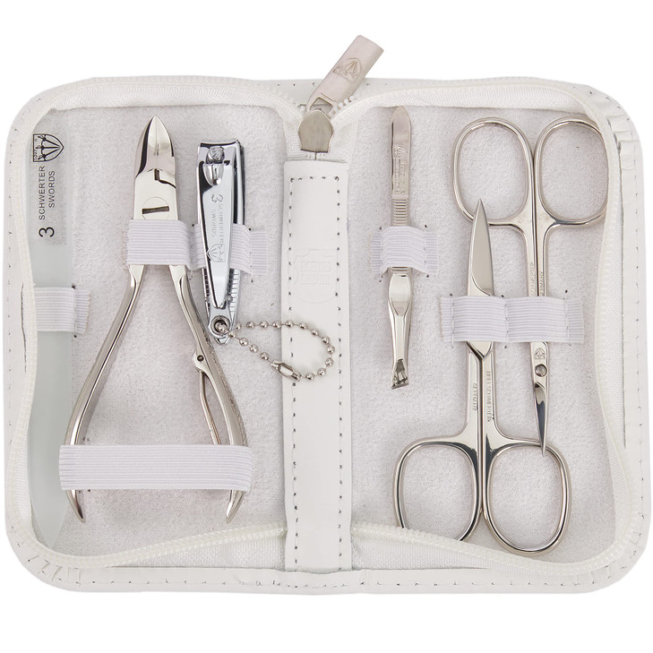 3 Swords Germany - brand quality 6 piece manicure pedicure grooming kit set for professional finger & toe nail care scissors clipper genuine leather