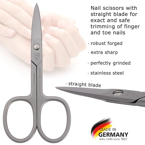 3 Swords Germany - brand quality STAINLESS STEEL INOX STRAIGHT NAIL SCISSORS (1 PIECE) with case for manicure pedicure - nail care by 3 Swords - Made