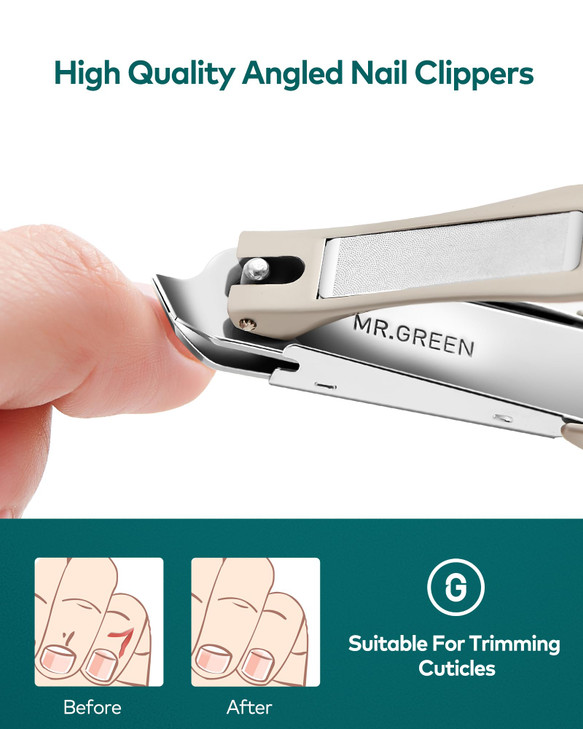 Nail Clipper with Catcher, Slanted Edge Nail Cutting Clippers Stainless Steel Fingernail Cutter Trim with File for Men and Women Mr-1115plus