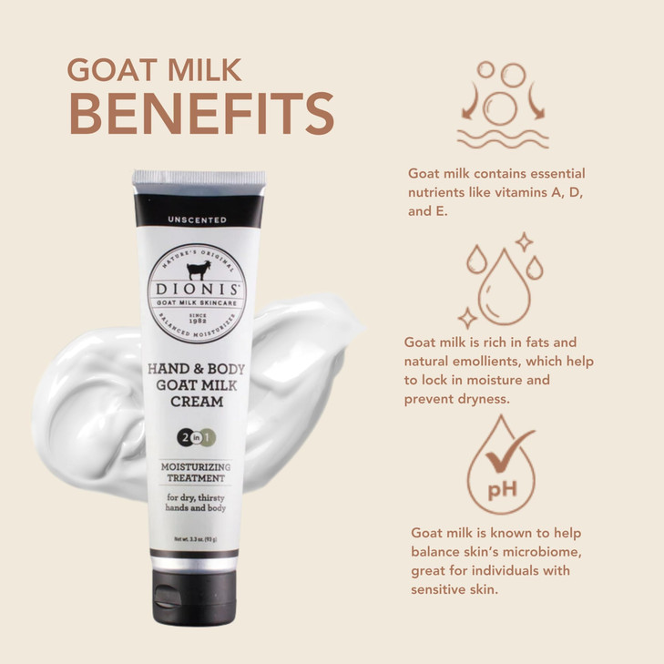 Dionis Goat Milk Hand & Body Cream Unscented 3.3oz (Pack of 1)