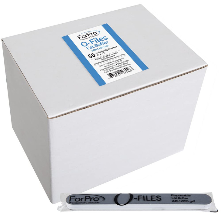 ForPro Professional Collection O-Files Fat Buffer, 240/1200 Grit, Double-Sided Manicure & Pedicure Nail Buffer, Individually-Wrapped, Disposable Nail