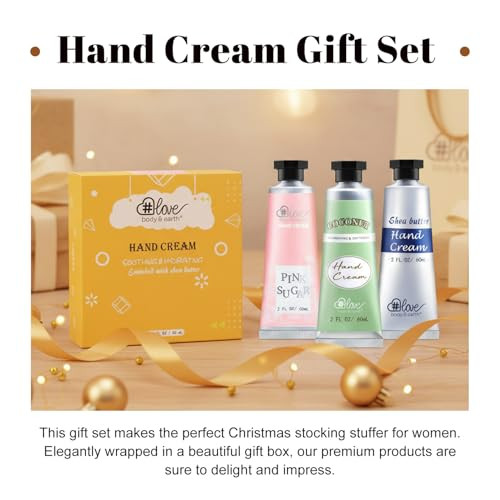 BODY & EARTH # LOVE Hand Cream Gift Set, Valentines Day Gifts for Her Galentines, Travel Size Hand Cream Moisturizing Lotion for Dry Hands with Shea