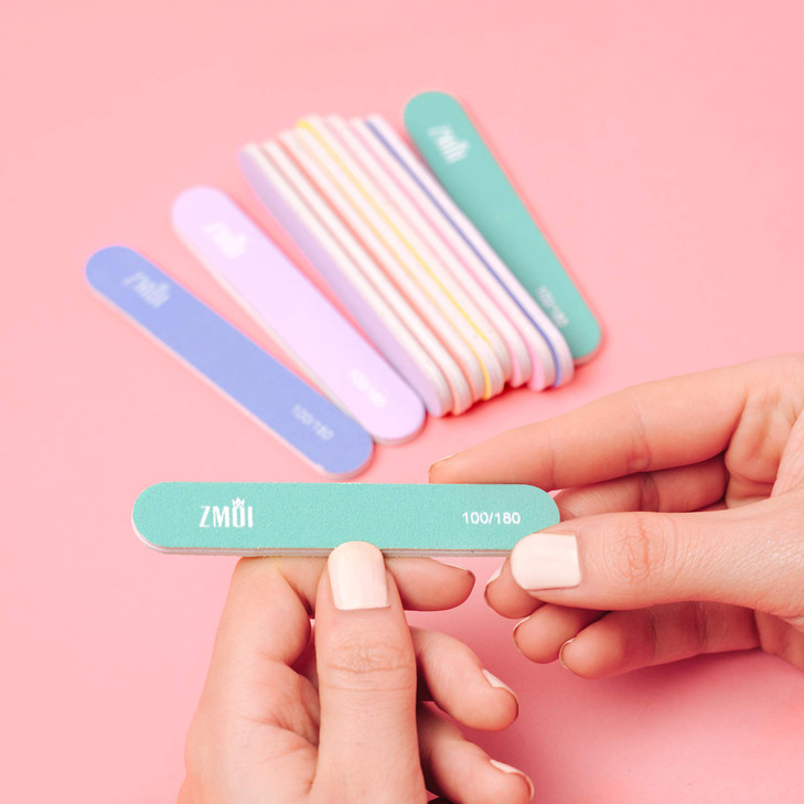 ZMOI Professional Mini Nail File  12 Stylish - Practical Fingernail File Pack for Natural and Acrylic Nails 100/180 Emery Boards (Macaroon Color)