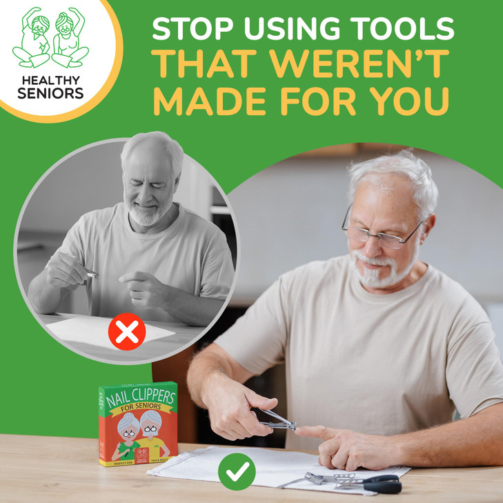 Toenail Clippers for Seniors Thick Toenails - 4-Piece Heavy Duty Nail Clipper Set with Podiatrist Grade Tools, Wide Jaw and Rotating Head Clippers fo