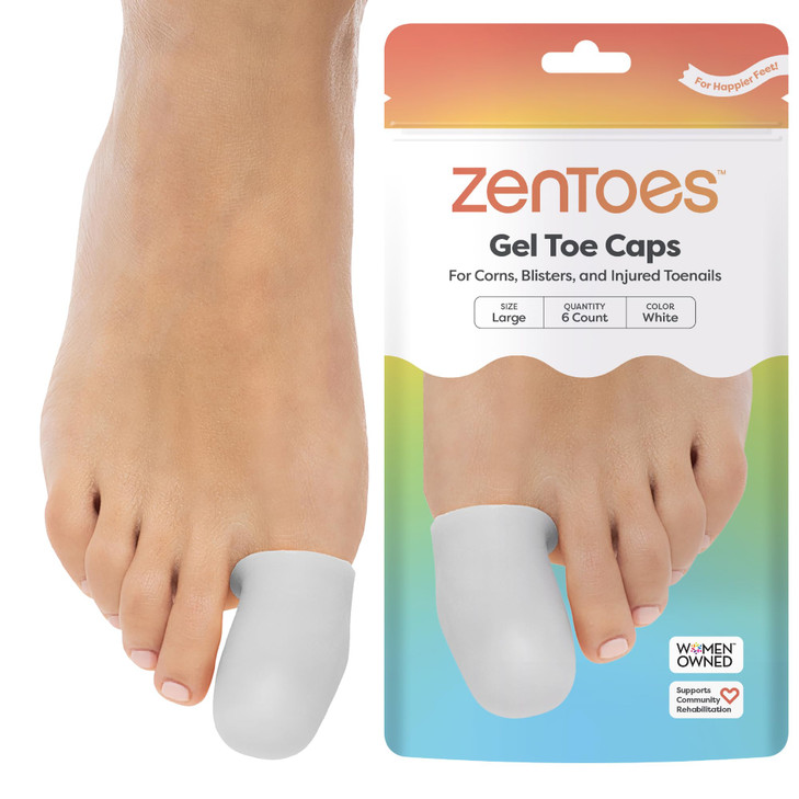 ZenToes Gel Toe Caps  Silicone Toe Protectors for Cushioning & Nail Coverage  Relief from Missing or Ingrown Toenails, Corns, Blisters or Hammer To