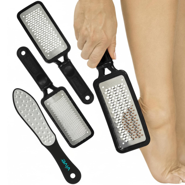 Vive Foot File (3 Pack) - Feet Scraper for Dead Skin - Heel Grater, Callus Remover Scrubber Tool, Rasp for Cracked Heels - Stainless Steel Pedicure F