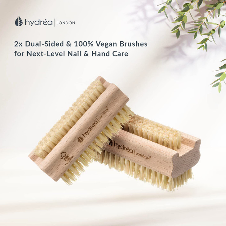 Hydréa London Extra Tough FSC® Certified Beechwood Wooden Nail Brush With Firm Cactus Bristles Twin Pack