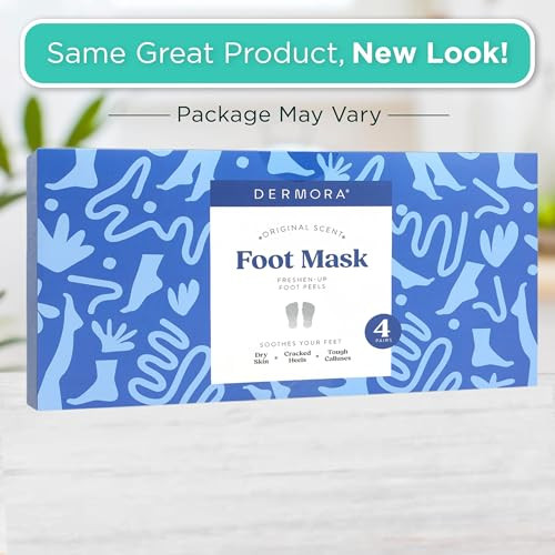 DERMORA Foot Peel Mask | Skin Exfoliating Foot Masks for Dry, Cracked Feet & Callus Removal | Dead Skin Exfoliator for Baby Soft Feet | Pack of 4 | R