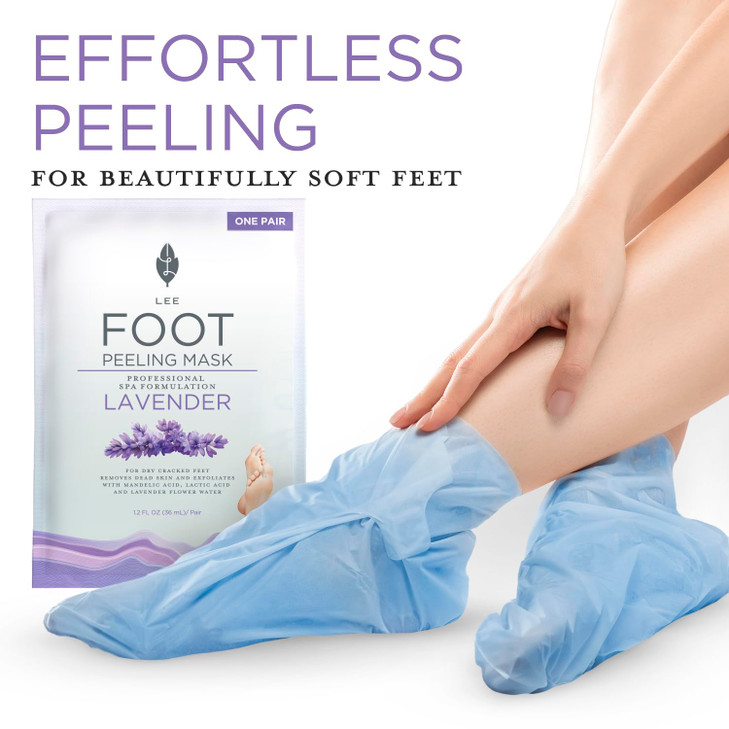 Lee Beauty Exfoliating Foot Peeling Mask (4 Pack) - Foot Mask for Dry Cracked Feet with Lavender, Lactic Acid and Mandelic Acid - Removes Dead Skin F