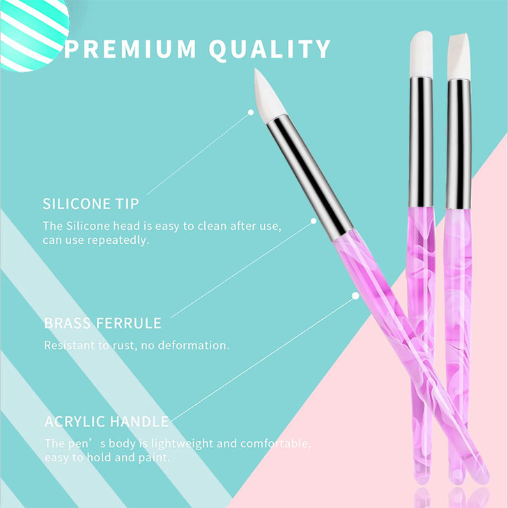 BQAN 5Pcs Nail Art Sculpture Pen, Silicone Nail Art Brushes for Gel, Acrylic Nails, Foil Carving, Drawing & Shaping, Nail Art Tools for Home Salon