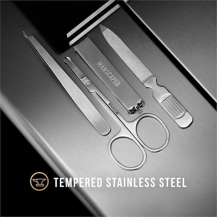 MANSCAPED® Shears 2.0 Tempered Stainless Steel Men's Nail Kit, Fingernail Clippers, Safety Scissors, Tweezers and Nail File, Travel Manicure Pedicure