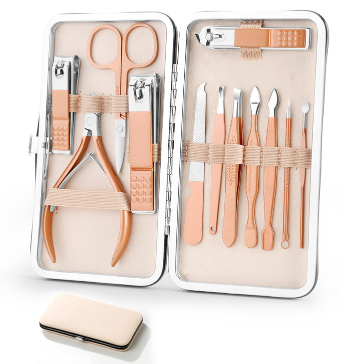 Professional Manicure Pedicure Set 12in1 Nail Care Kit with Stainless Steel Nail Clippers Cuticle Trimmer Grooming Manicure Pedicure Tools for Women