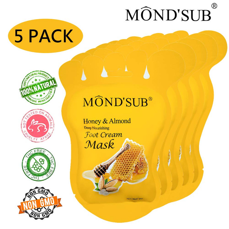 MOND'SUB Honey & Almond Nourishing Foot Masks - Foot Moisturizing Mask for Dry Skin to Deep Hydrating and Brightening Moisturize, Repair Rough Damage