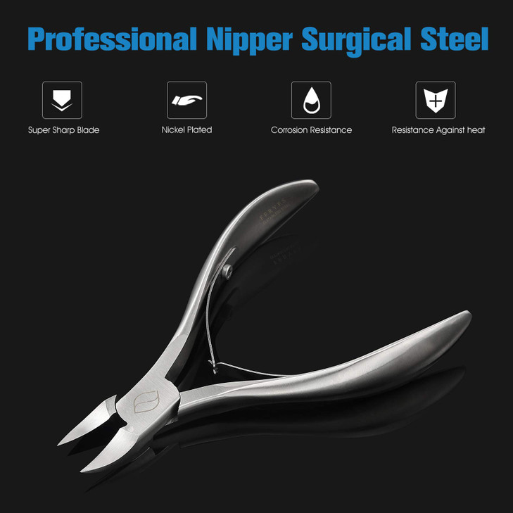 FERYES Toenail Clippers for Thick, Ingrown Toenails - Large Handle Toenail Cutters, Ingrown Tools 4R14 Stainless Steel Nail Clippers - Silver