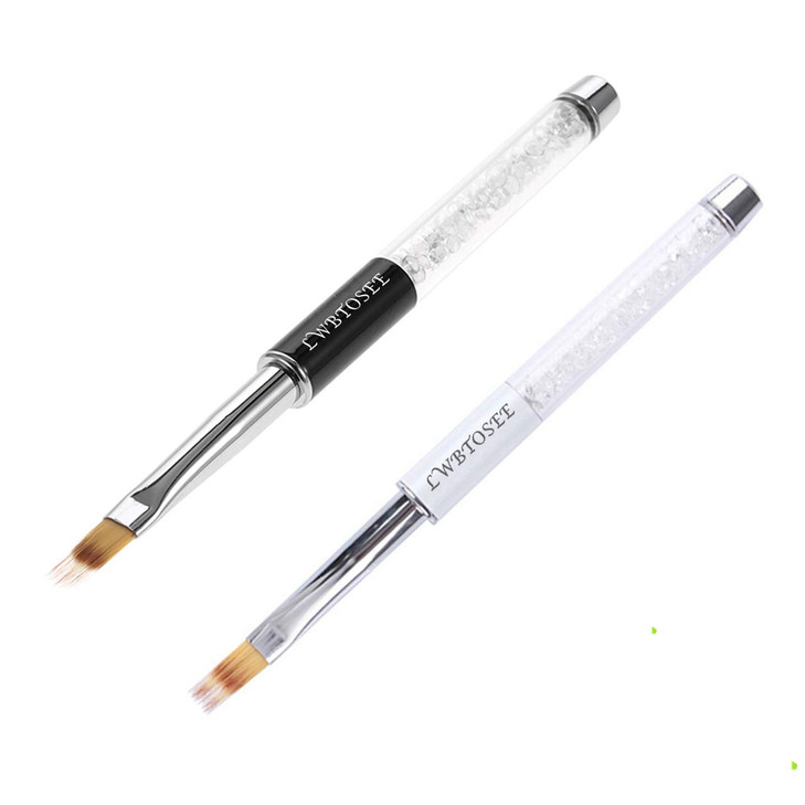 LWBTOSEE 2pc Nail Ombre Brush Nail Art Painting Pen Brush UV Gel Polish Gradient Color Rhinestone Crystal Acrylic Nail Drawing(Black&White)