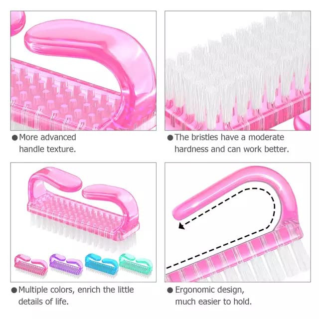 4 Pcs Nail Brush for daily Use - 4 Different Kinds of Fingernail brush with Plastic Handle Nail brush for cleaning Fingernails - Easy to use Nail Scr