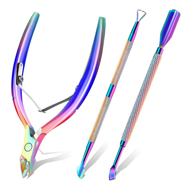 Cuticle Trimmer with Cuticle Pusher and Scissors, Cuticle Remover Professional Durable Pedicure Manicure Tools, Stainless Steel Cuticle Nipper Cutter