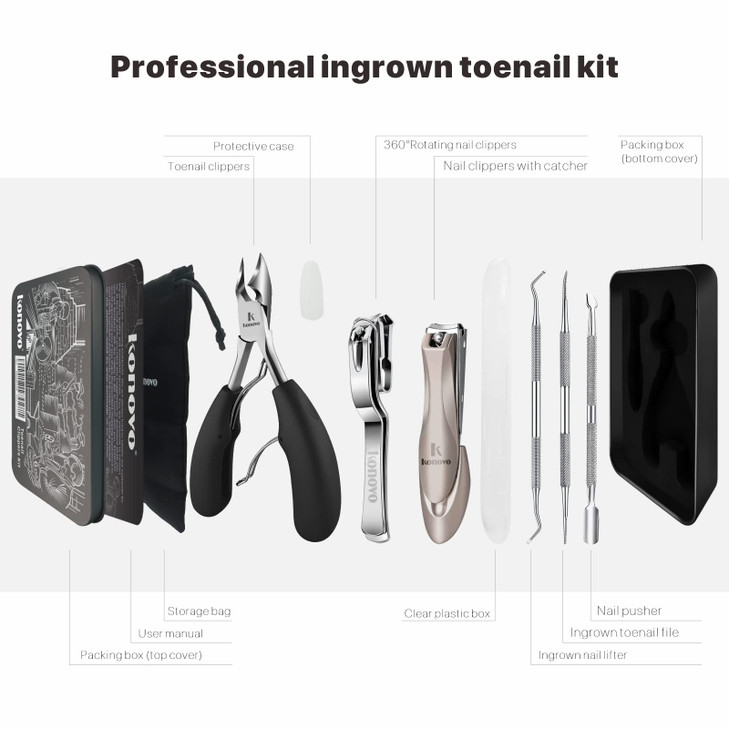 Toenail Clippers for Seniors Thick Toenails, Toe Nail Clippers Adult Thick Nails Long Handle, Heavy Duty Nail Clippers Kit 6Pcs Black