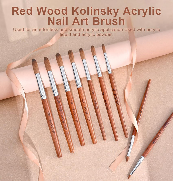 Rolabling Nail Brush Kolinsky Sable Acrylic Nail Art Brush Professional Red Wooden Nail Brush (12#)