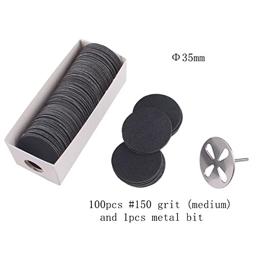 MZCMSL 100pcs Sandpaper Disc and 1pcs Metal Drill Bit, 3/32 Shank Pedicure Sanding Disc Bit for Dead Skin Callus Electric Foot File #150 Grit (Medium