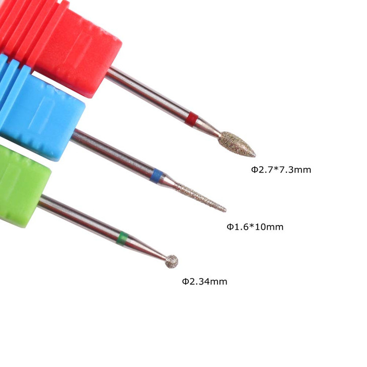 MZCMSL 3pcs Diamond Cuticle Drill Bits (Needle,Ball,Bullet) Nail Bit,Professional Manicure Drill Bit Kit,3/32 Shank e File