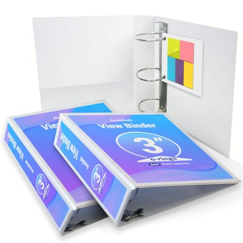 3 Ring Binder 3 Inch, 2 Pack Round Ring PVC-Free Clear View Binder(Fit 10.5x11 Inches) with 100 Pcs Sticky Note for School or Office Supplies