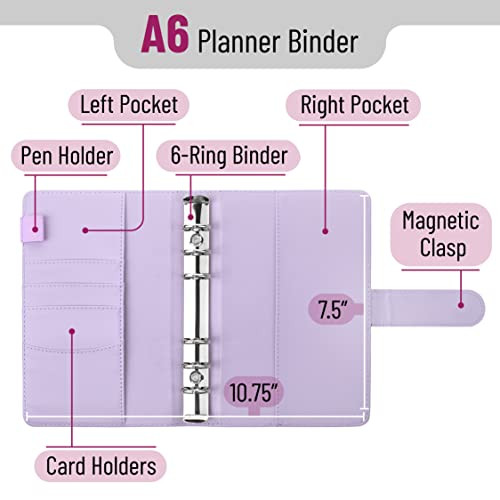 Mr. Pen- Planner A6 Black Leather Refillable Notebook Cover, 6 Ring Binder