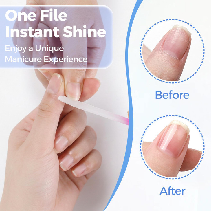 SIUSIO 40 Pack Professional Czech Crystal Glass Nail Files for Natural Nails Double Sided Etched Surface Files Gradient Rainbow Color for Acrylic Nai