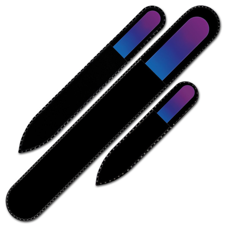 Nail Files - Mont Bleu Gift Set of 3 Crystal Nail Files in Pouch - Rainbow Colors - Genuine Czech Tempered Glass - Handmade Gifts for her - Best Glas
