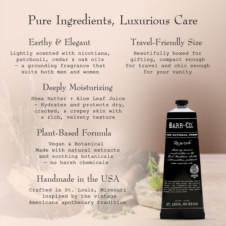 BARR-CO. Reserve Hand & Body Cream, Woody Patchouli & Nicotene Aroma, Body Cream for Dry Cracked Skin, Suitable for Aging Crepey Skin, Moisturizing S