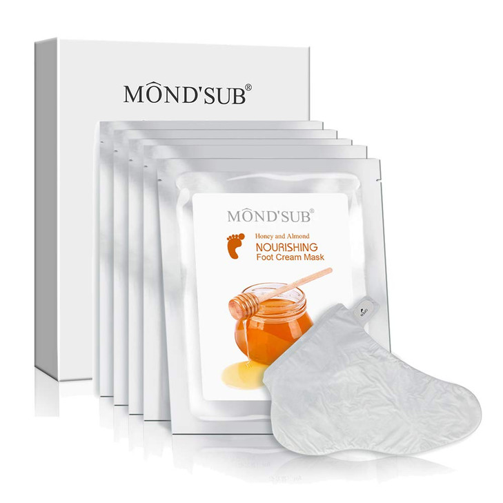5 Pairs of MOND'SUB Honey & Almond Nourishing Foot Masks - Baby Foot Moisturizing Mask for Dry Skin to Removing Dead Skin & Repairing Rough Heels & F