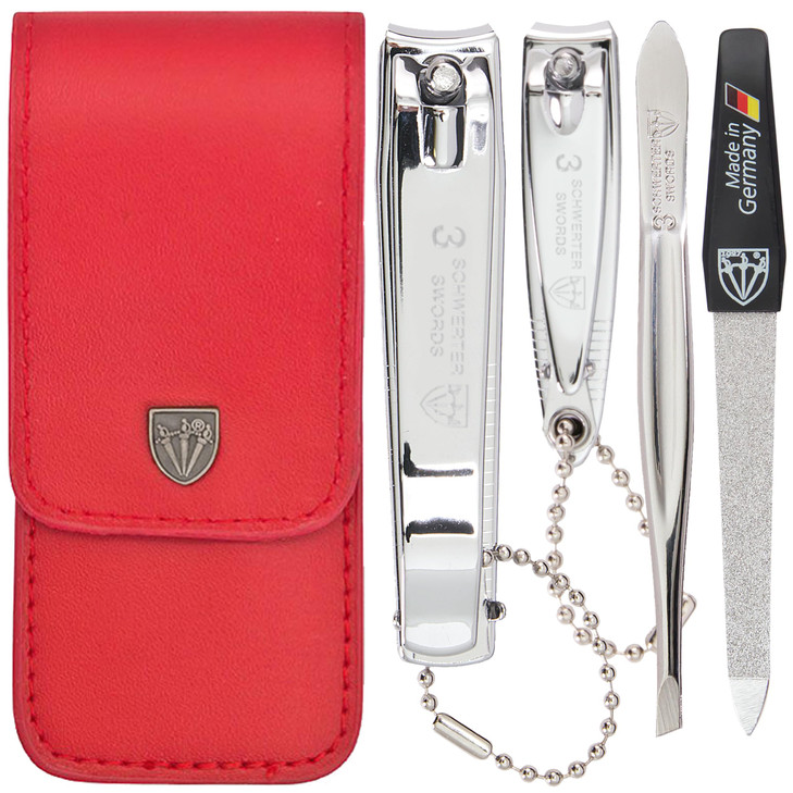 3 Swords Germany - Brand Quality 4 Piece Manicure Pedicure Grooming kit Set for Professional Finger & Toe Nail Care Tweezers File Clipper Fashion Lea