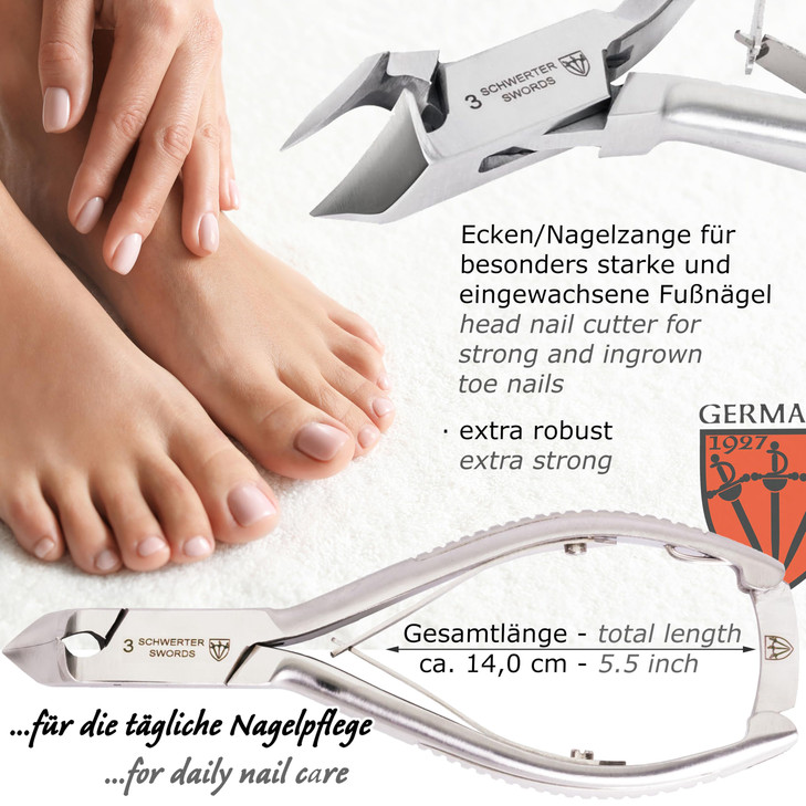 3 Swords Germany - Brand Quality Professional Toe Nail Nipper Set Stainless Steel INOX Wave Nipper, Head Cutter, Nail File Finger Clipper, Tweezers w