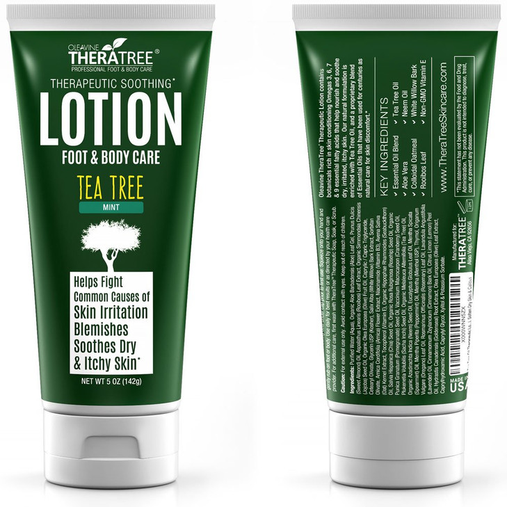 Oleavine Tea Tree Oil Lotion with Neem Oil for Foot & Body - Helps Soothe Skin Irritation and Fight Body Odor TheraTree