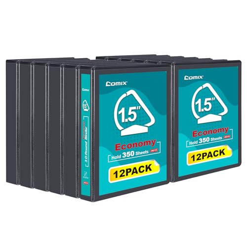 COMIX 3 Ring Binder,1.5 inch Slant-D Clear View Cover with Pockets, Holds 350 Sheets of US Letter Size Paper, Black Binder for School Office and Home