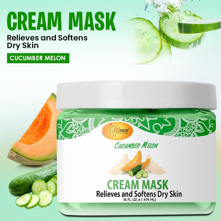 SPA REDI - Body and Foot Cream Mask, Cucumber and Melon, 16 Oz - Pedicure Massage for Tired Feet and Body, Hydrating, Fresh Skin - Infused with Hyalu