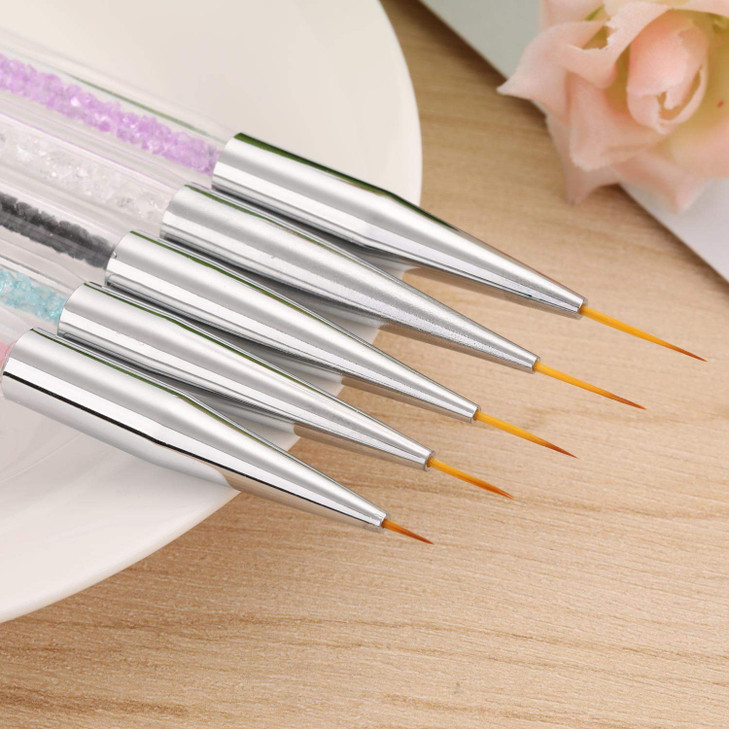 Gel Polish Nail Art Brushes Set-5 Pcs Dual-ended Nail Paint Brushes for Nail Art with Fine Liner Brushes and Dotting Pen (5,7,9,11,13 mm)
