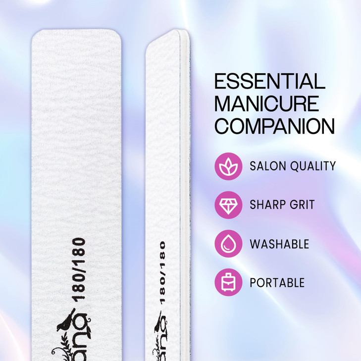 10pcs - PANA Jumbo Double-Sided Emery Nail File for Manicure, Pedicure, Natural, and Acrylic Nails - Zebra (Grit 180/180)