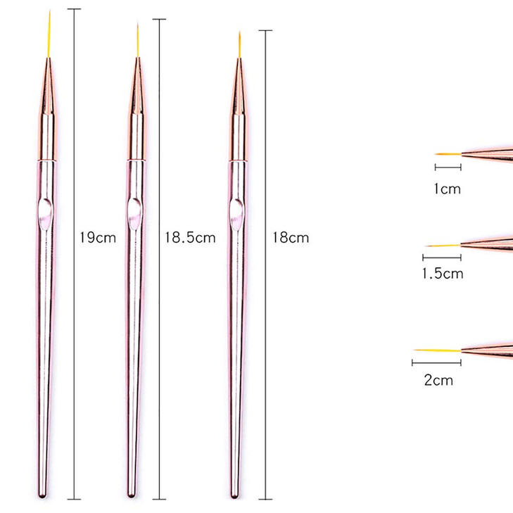 SILPECWEE 3pcs Rose Gold Nail Liner Brush Nail Design Brushes Thin Nail Art Brush Liner Brush for Nails Nail Paint Brushes for Nail Art Nail Art Pens